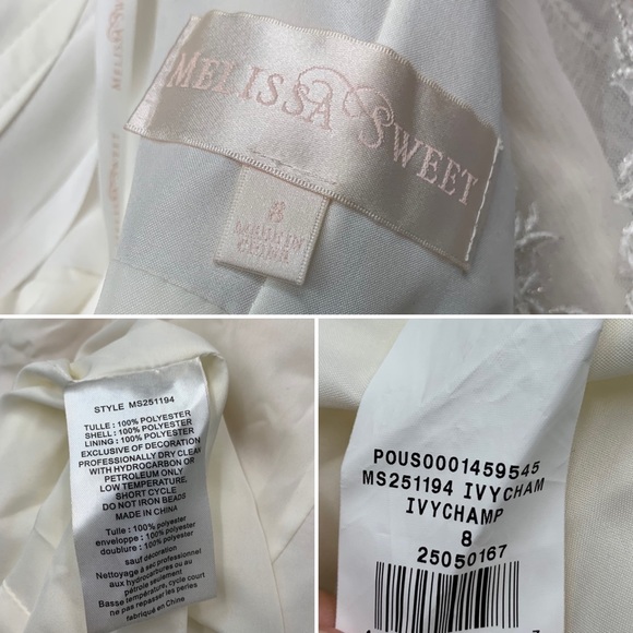 Melissa Sweet 8 Lace Embroidered Ivory Illusion Sequin Train Wedding Gown Dress - Picture 15 of 15